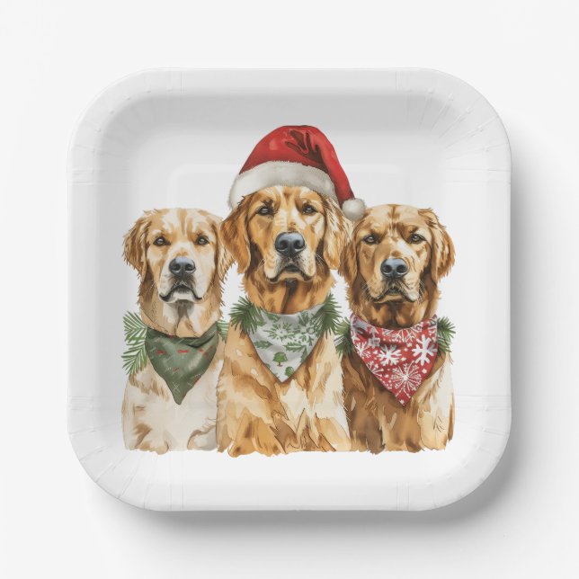 Christmas Golden Retriever Dogs Paper Plate (Front)