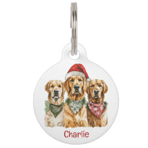 Christmas Golden Retriever Dogs Pet Tag