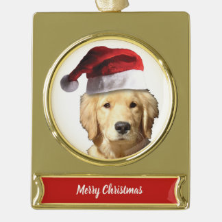 Christmas Golden Retriever Gold Plated Banner Ornament