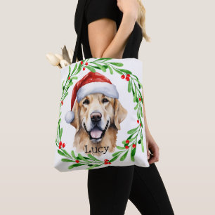 Christmas Golden Retriever Goldie Holiday Monogram Tote Bag