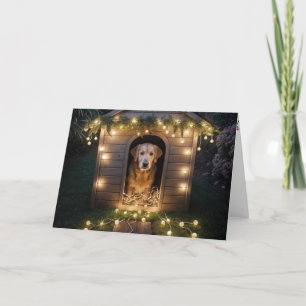 Christmas Golden Retriever In a Doghouse Holiday Card