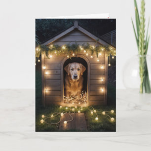 Christmas Golden Retriever In a Doghouse Holiday Card