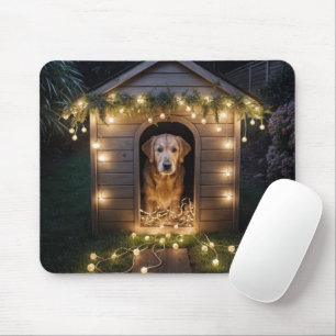 Christmas Golden Retriever In a Doghouse Mouse Mat