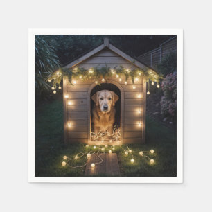 Christmas Golden Retriever In Doghouse Napkin