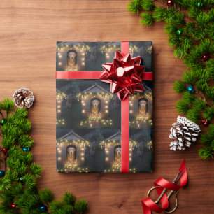 Christmas Golden Retriever In Doghouse Wrapping Paper