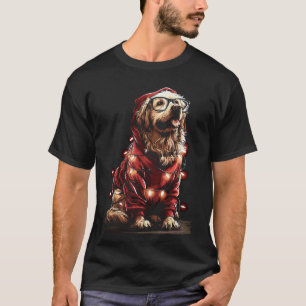 Christmas Golden Retriever in Glasses Santa Hat Fe T-Shirt
