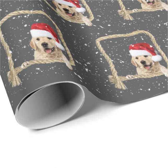 Christmas Golden Retriever in rope frame Wrapping Paper (Roll Corner)