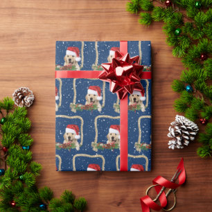 Christmas Golden Retriever in rope frame Wrapping Paper