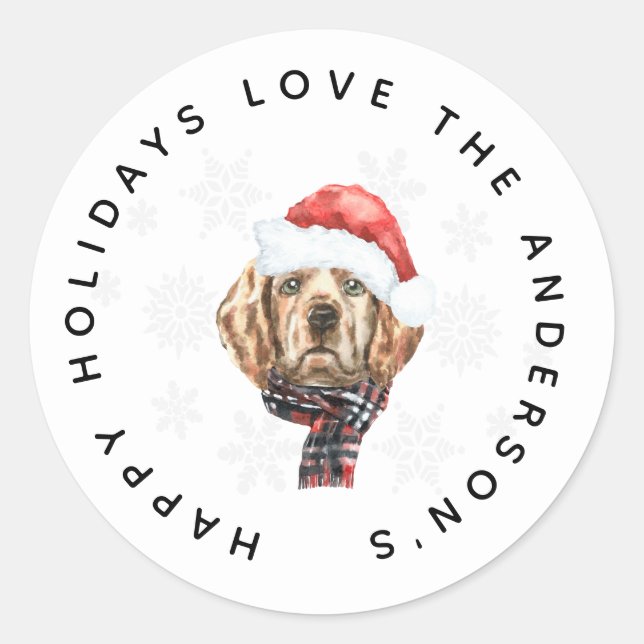 Christmas Golden Retriever in Santas Hat Holidays Classic Round Sticker (Front)