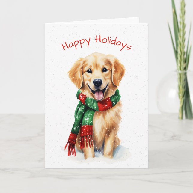 Christmas Golden Retriever In Snowflakes Holiday Card (Front)