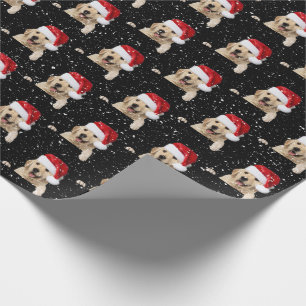 Christmas golden retriever in snowflakes wrapping paper