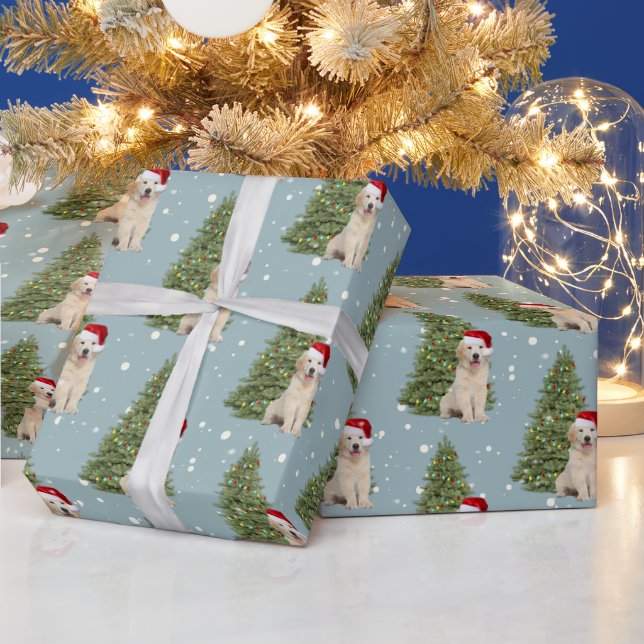 Christmas Golden Retriever In Snowflakes Wrapping Paper (Holidays)