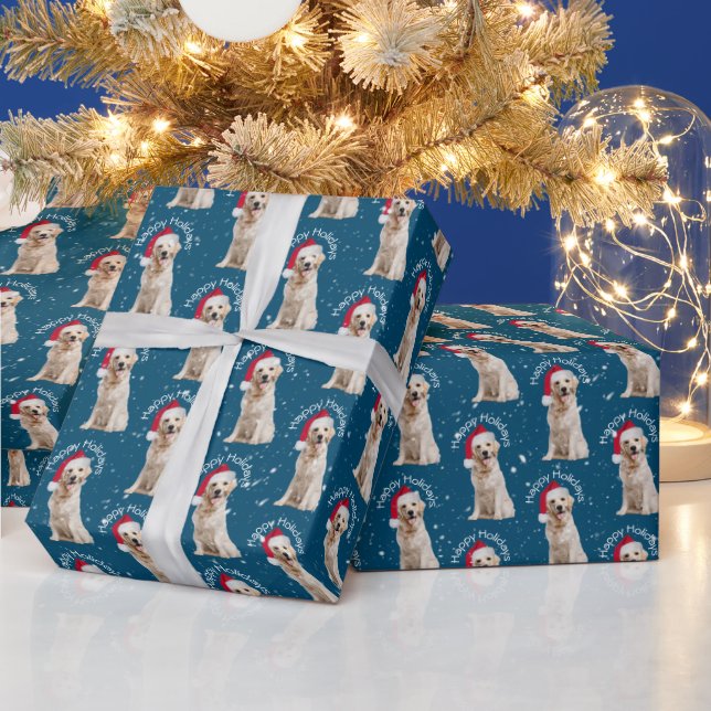 Christmas Golden Retriever In Snowflakes Wrapping Paper (Holidays)