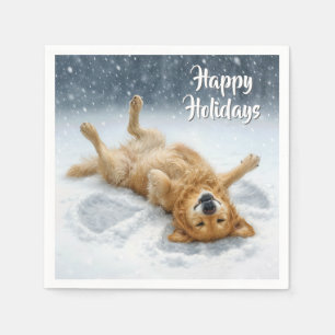 Christmas Golden Retriever Making a Snow Angel Napkin