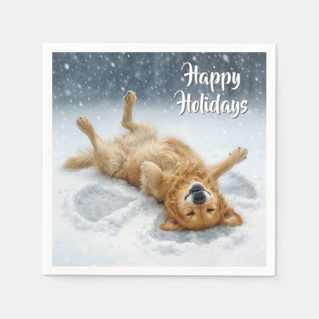Christmas Golden Retriever Making a Snow Angel Napkin (Front)