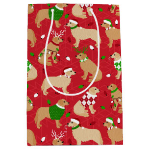 Christmas Golden Retriever  Medium Gift Bag