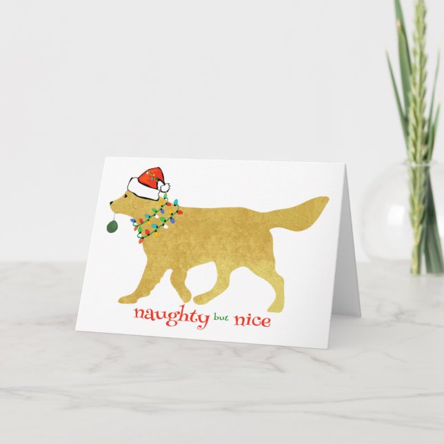 Christmas Golden Retriever Naughty but Nice Holiday Card (Front)
