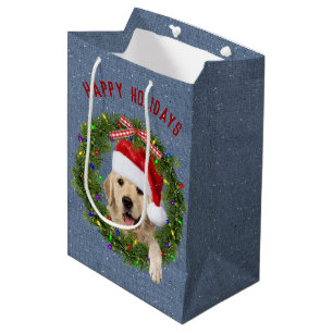 Christmas Golden Retriever on denim Medium Gift Bag