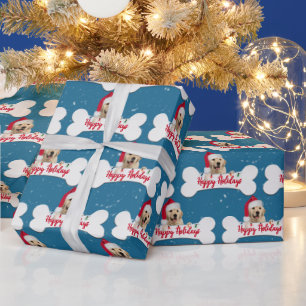 Christmas Golden Retriever on Dog Bone  Wrapping Paper