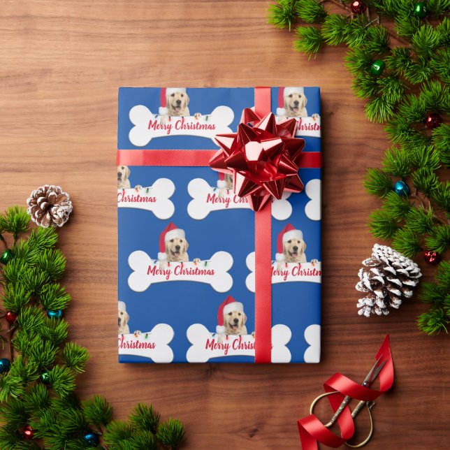 Christmas Golden Retriever on Dog Bone  Wrapping Paper (Holiday Gift)