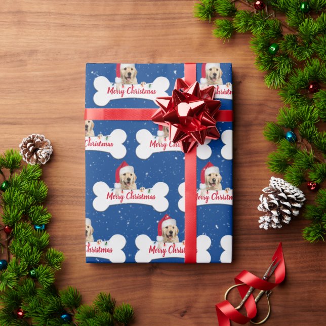 Christmas Golden Retriever on Dog Bone Wrapping Paper (Holiday Gift)