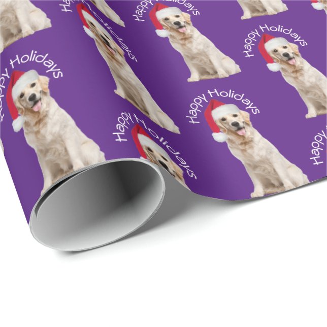 Christmas Golden Retriever On Purple Wrapping Paper (Roll Corner)