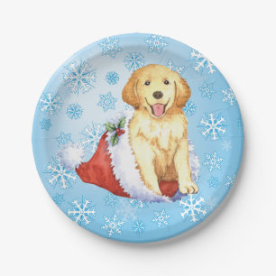 Christmas Golden Retriever Paper Plate