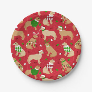 Christmas Golden Retriever Paper Plate