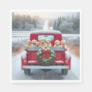 Christmas Golden Retriever Puppies Napkin