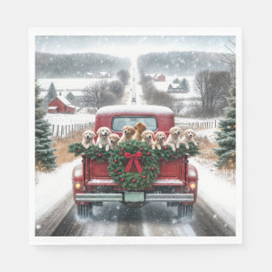Christmas Golden Retriever Puppies Napkin