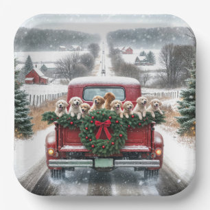 Christmas Golden Retriever Puppies Paper Plate