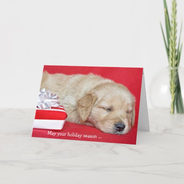 Christmas Golden Retriever puppy Holiday Card (Front)