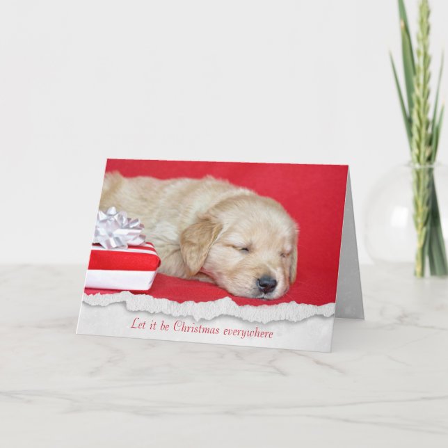 Christmas Golden Retriever Puppy Holiday Card (Front)