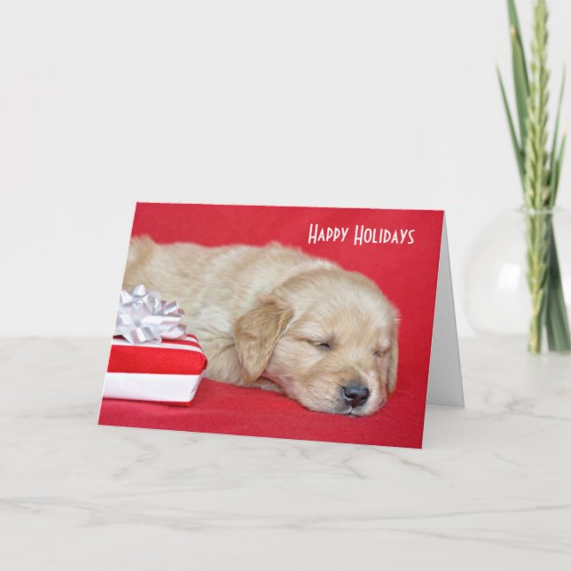 Christmas Golden Retriever Puppy Holiday Card (Front)