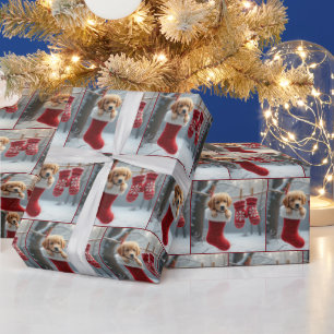 Christmas Golden Retriever Puppy In a Red Stocking Wrapping Paper