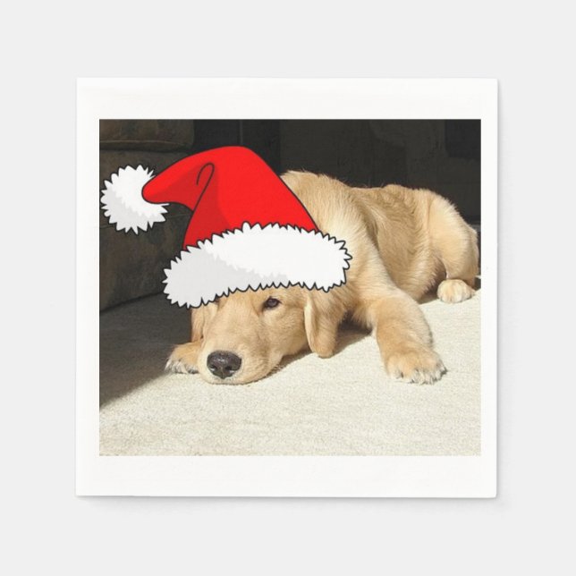 Christmas Golden Retriever Puppy Napkin (Front)
