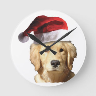 Christmas Golden Retriever Round Clock