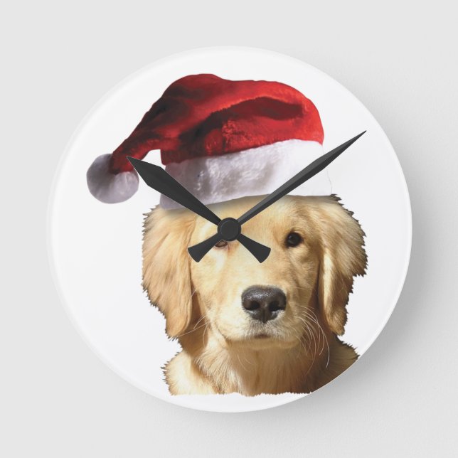 Christmas Golden Retriever Round Clock (Front)