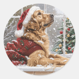 Christmas Golden Retriever Santa Dog Classic Round Sticker