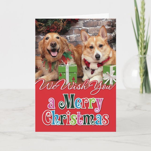 Christmas - Golden Retriever Sidney - Corgi Cal Holiday Card (Front)