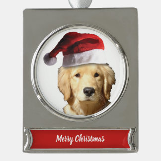 Christmas Golden Retriever Silver Plated Banner Ornament