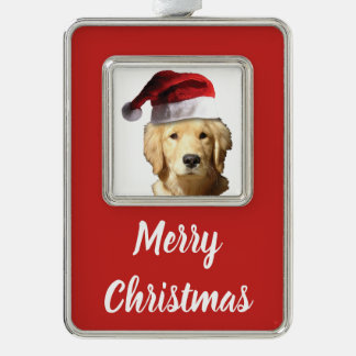 Christmas Golden Retriever Silver Plated Framed Ornament