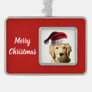 Christmas Golden Retriever Silver Plated Framed Ornament
