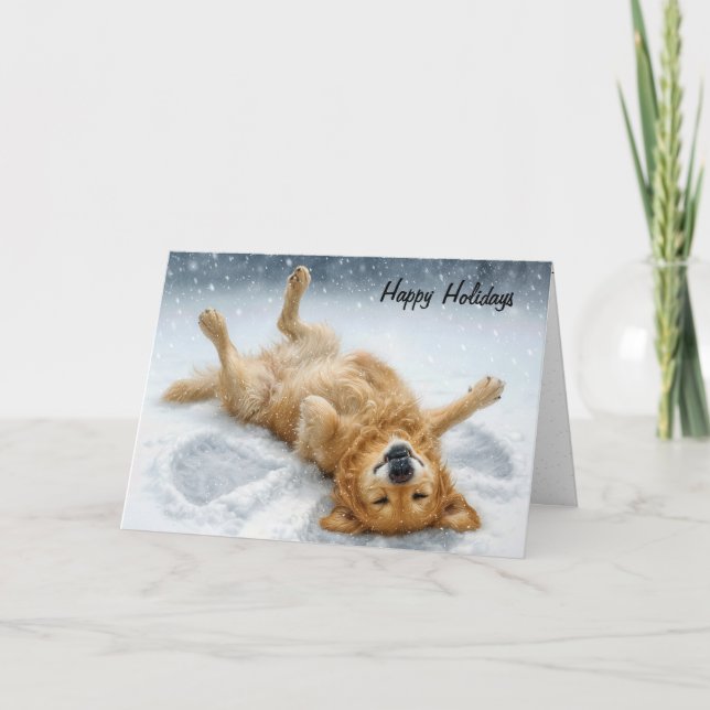 Christmas Golden Retriever Snow Angel Holiday Card (Front)