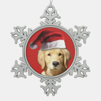Christmas Golden Retriever Snowflake Pewter Christmas Ornament