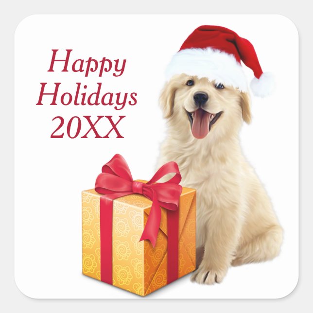 Christmas Golden Retriever Square Sticker (Front)