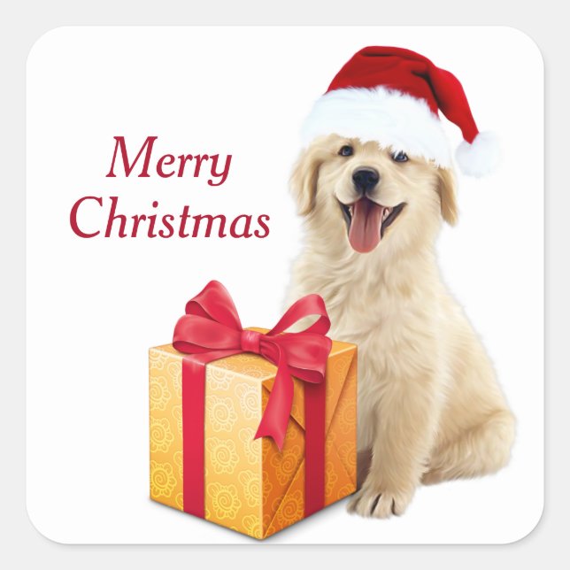 Christmas Golden Retriever  Square Sticker (Front)