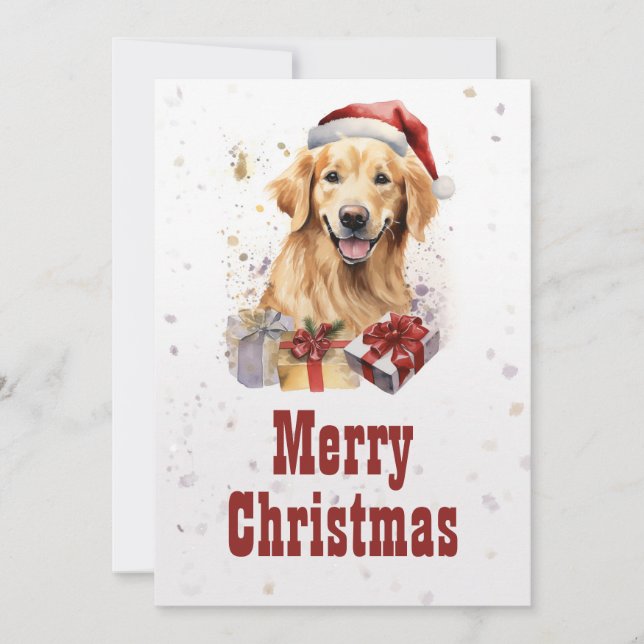 Christmas golden retriever  Watercolor Holiday Card (Front)