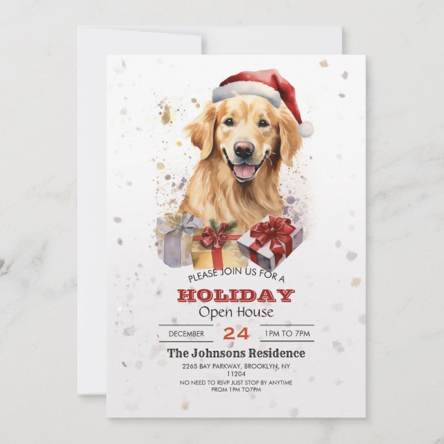 Christmas golden retriever  Watercolor Invitation (Front)