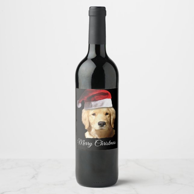 Christmas Golden Retriever Wine Label (Front)